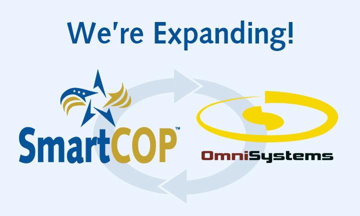 Graphic showing SmartCOP's logo and OmniSystems logo being connected by a circle, symbolizing SmartCOP's partnership with the company.
