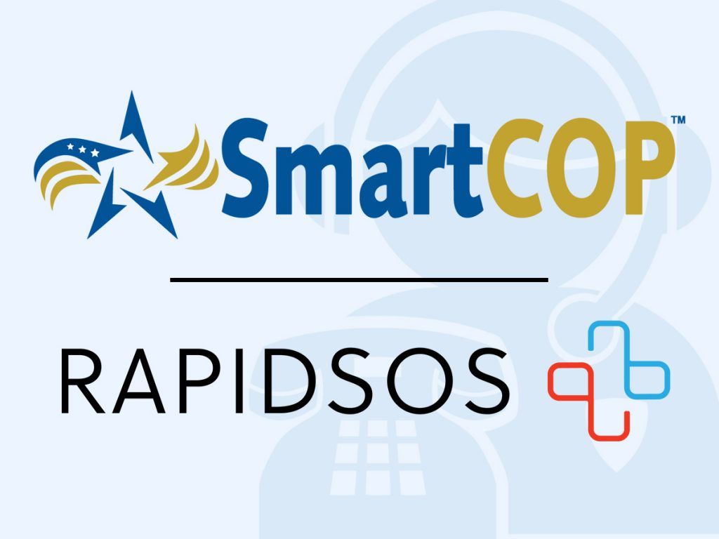 Graphic with SmartCOP's and RapidSOS's logos shown together, symbolizing their partnership.