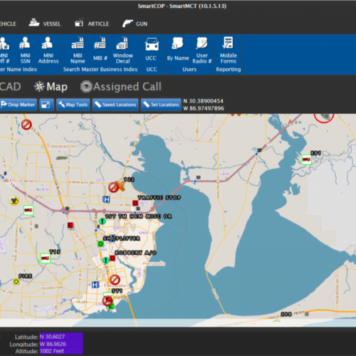 Screenshot of a map on SmartCOP's mobile computing terminal.