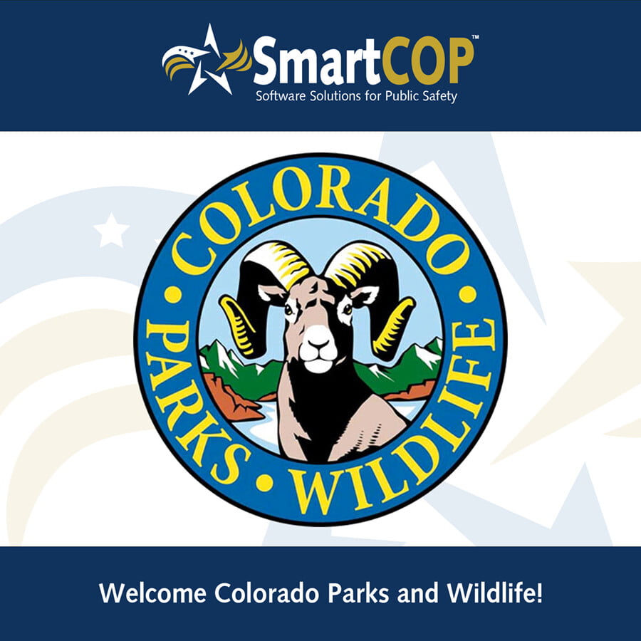 Graphic with Colorado Parks and Wildlife logo welcoming them to SmartCOP.