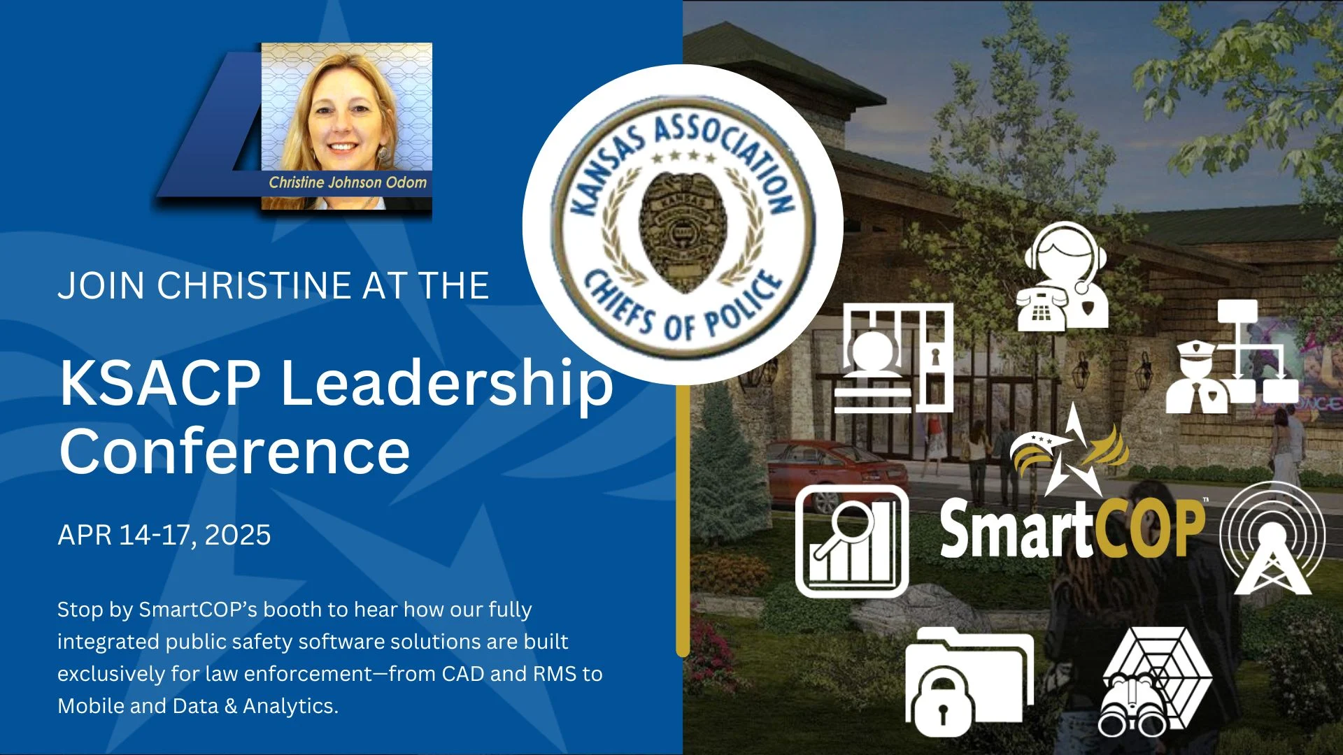 Meet SmartCOP at 2025 KSACP Leadership Conference! Visit our booth to see how our software keeps officers connected and improves response times.