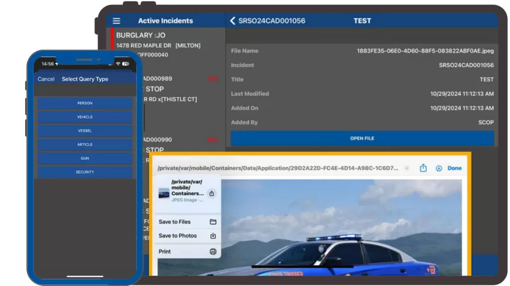 View active CAD incidents that automatically update as dispatch enters calls for service