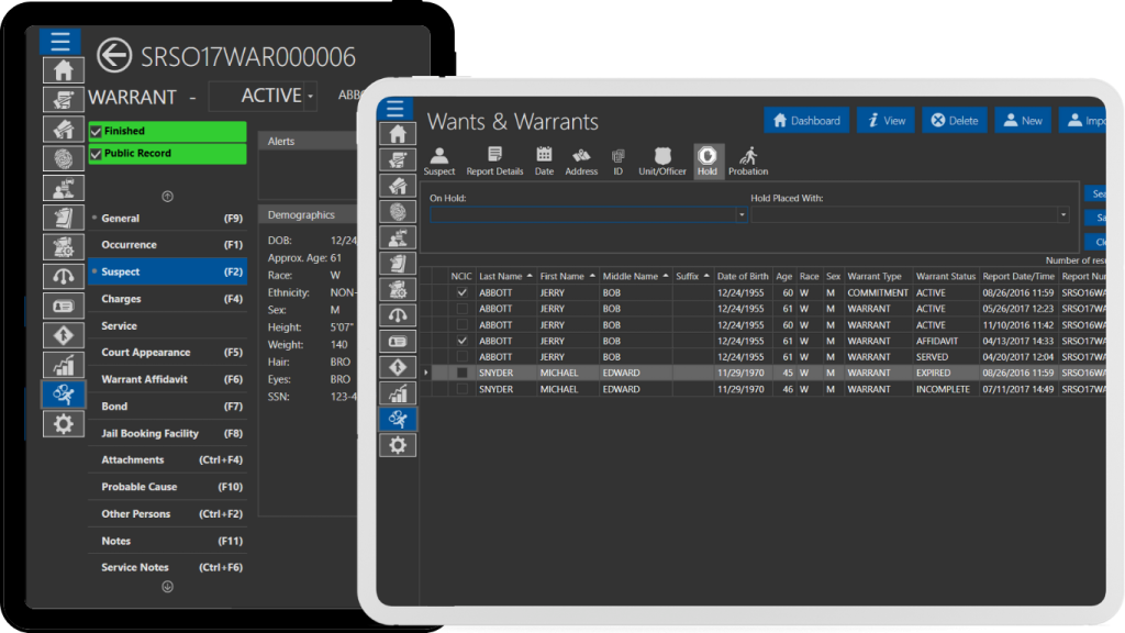 SmartCOP's Wants and Warrants system streamlines the entire process with a configurable workflow, informative dashboard, and paperless management of unlimited document types.