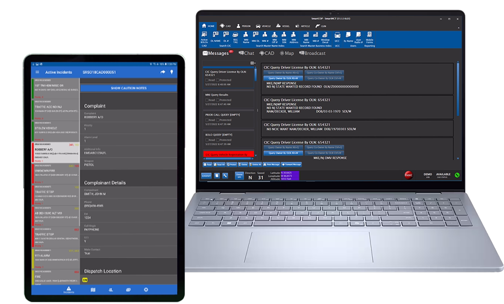 SmartCOP’s mobile dispatch access provides synchronized call and unit information, giving mobile units the same situational awareness as dispatchers.