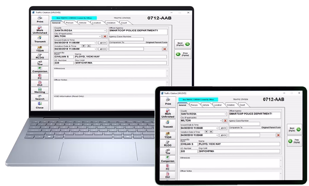 SmartCOP’s e-Citations module offers a simple, wizard-based interface that enables officers to write citations in two minutes or less.