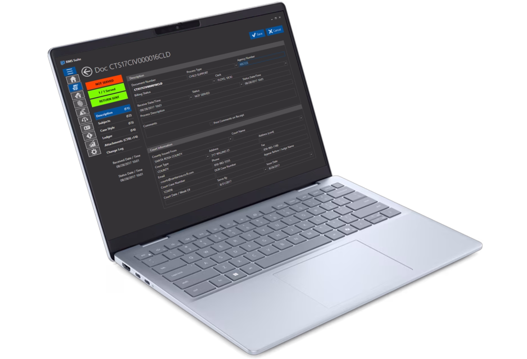 SmartCOP's Civil Process module allows agencies to track open and closed reports, as well as defendants, witnesses, plaintiffs, and subjects to serve.