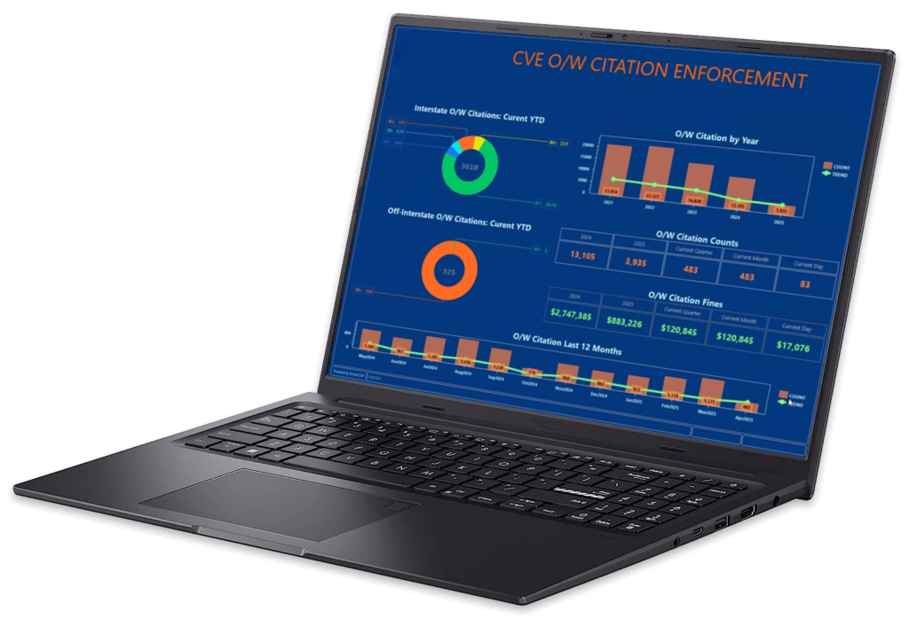 SmartDATA for CVE allows you to find, map, and analyze data like overweight and safety violations by location, route, or scale site.